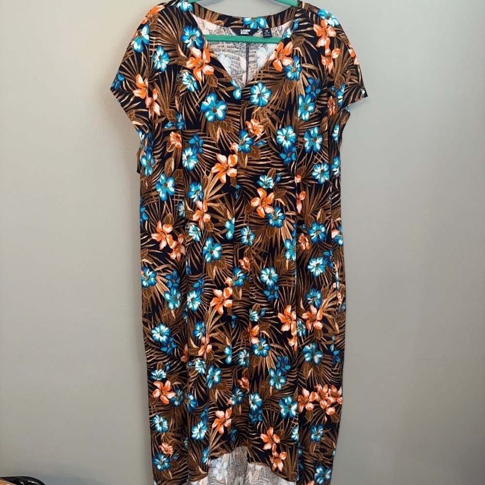 EUC Lands' End High Low Hawaiian Midi V Neck Dress Size 1X - Picture 2 of 7
